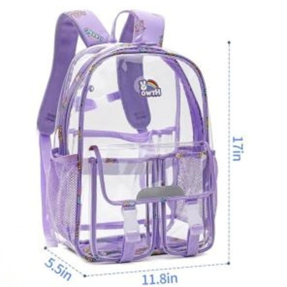 Girls Clear School Backpack with Purple Trim Cute Bag Charm and Stickers - Picture 12 of 12